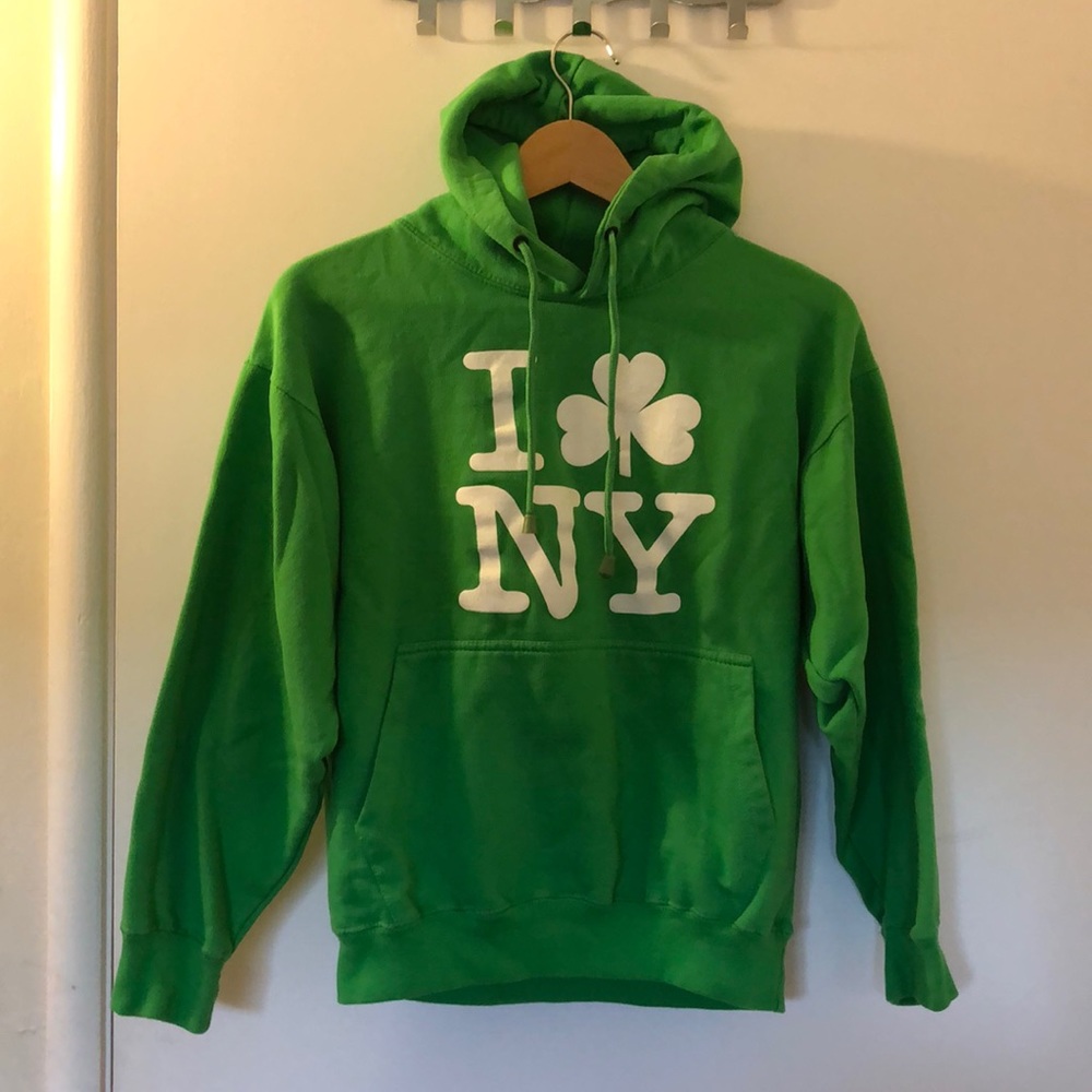 green sweatshirt